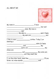 English Worksheet: all about me