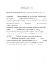 English worksheet: Witches of Salem: Grammar on relative pronouns