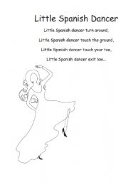 English Worksheet: Song: Little Spanish Dancer. To colour in