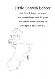 English worksheet: Song: Little Spanish Dancer. To colour in