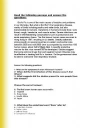 English worksheet: reading comprehension( bird flu)