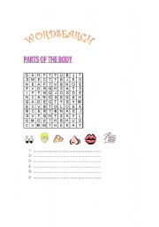 English worksheet: Parts of the body wordsearch