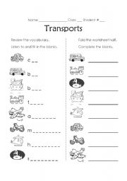 English Worksheet: Transports Vocabulary Review