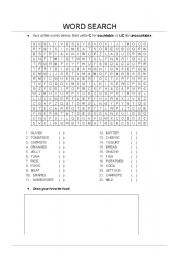 English worksheet: FOOD WORDSEARCH