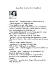 English Worksheet: Biography facts for Ann Frank