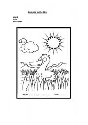 English worksheet: paint and read animals vocabulary