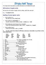 English Worksheet: Affirmative Simple Past Tense (regular verbs)