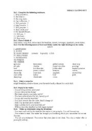 English worksheet: meals and eating out