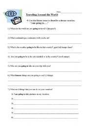 English Worksheet: Planning a Vacation with Future Tense