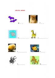 English worksheet: write the animals