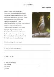 English Worksheet: The Oven Bird poem