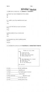 English Worksheet: modals