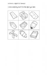 English Worksheet: School Objects Bingo