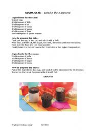 English Worksheet: COCOA CAKE