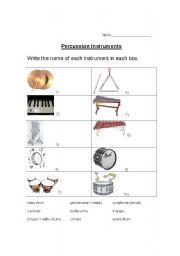 English Worksheet: Percussion Instruments
