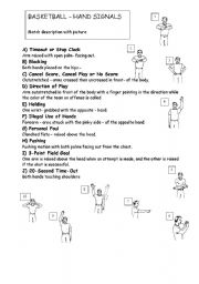 English Worksheet: Basketball Hand Signals