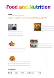 English worksheet: food and nutrition