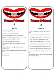 Tongue Twister Bookmarks or Cards (6 pages plus ideas for play) Use them with my mouth gameboard.