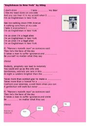 English Worksheet: englishman in NY lyrics+overhead proj sheet+exercise