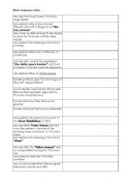 English worksheet: Find soemone who activity on Victorian Age
