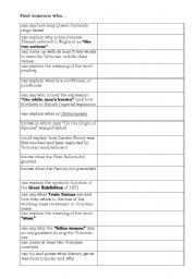 English Worksheet: Find soemone who activity on Victorian Age