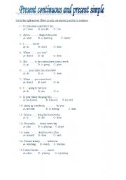 English Worksheet: Present continuous and present simple