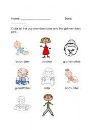 English worksheet: Family (boy and Girls) 