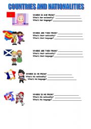 English Worksheet: COUNTRIES, NATIONALITIES AND LANGUAGES 1/4