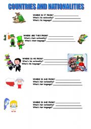 English Worksheet: COUNTRIES, NATIONALITIES AND LANGUAGES 2/4