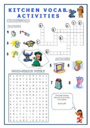 English Worksheet: Kitchen Vocabulary Activities + Teachers notes