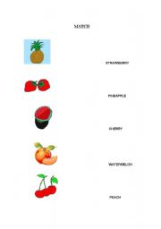 English worksheet: match the fruits