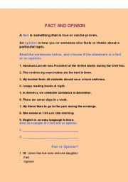 English worksheet: FACT OR OPINION