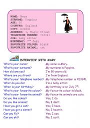 English Worksheet: Interview with Mary Poppins