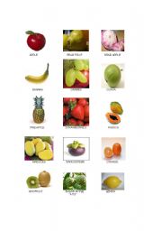 English worksheet: Different kinds of fruits