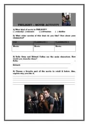 English Worksheet: TWILIGHT MOVIE ACTIVITY