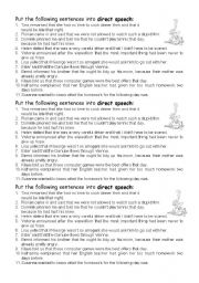 English Worksheet: reported speech the other way round