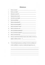 English worksheet: introductory activity beginning of year