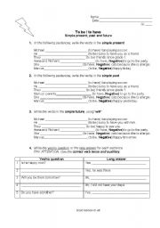 English Worksheet: evaluation simple present-past-future
