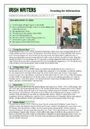 English Worksheet: Irish writers -- scanning for information