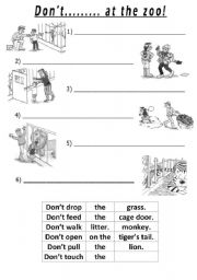 English Worksheet: Dont ___at the Zoo!