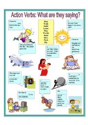 English Worksheet: Action Verbs: What are they saying? 2