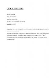English Worksheet: conditionals - quick thinking