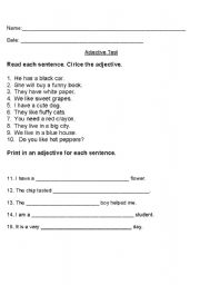 English worksheet: Adjective test