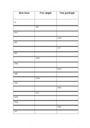 English worksheet: irregular verbs