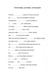 English worksheet: Present simple , past simple , present perfect