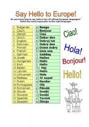 English Worksheet: Say hello to Europe!