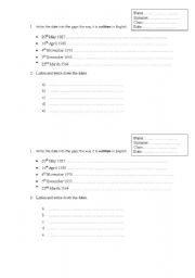 English Worksheet: Dates