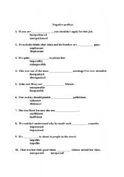 English Worksheet: Negative prefixes 