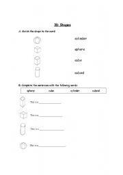 English Worksheet: 3D shapes activity sheet