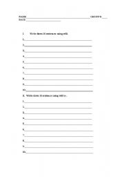 English worksheet: Future tense verbs using will/ will be 